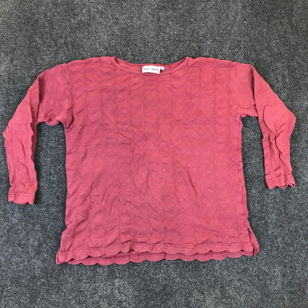 Wet Seal Textured Knit Top Womens Medium Mauve Good Scalloped Hem Long Sleeve